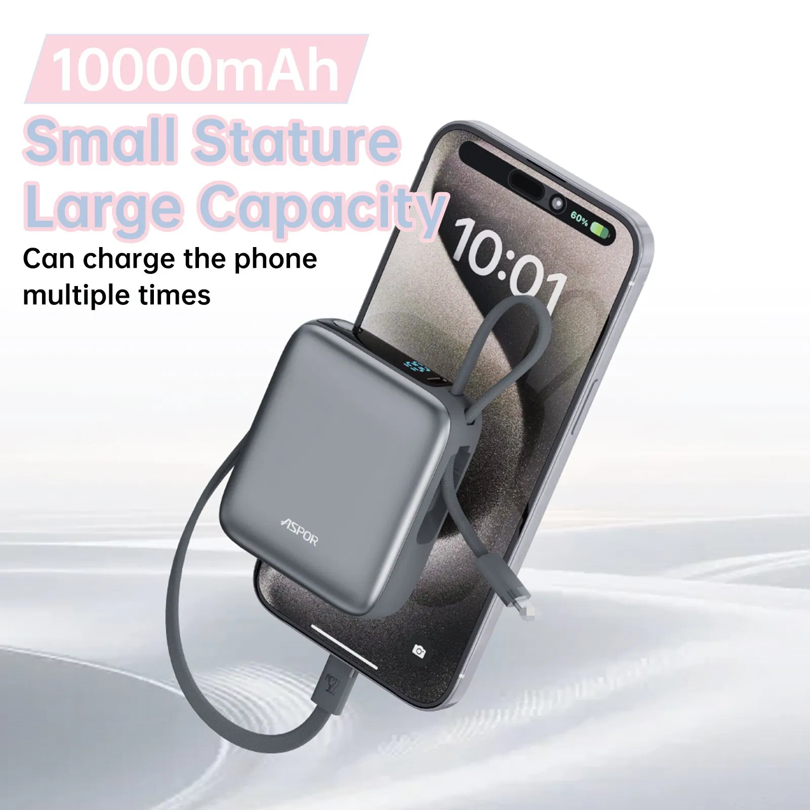 10000mAh بنك طاقة محمول معتمد من CCC بكابلات مزدوجة قابلة للسحب 22.5W شاشة LCD