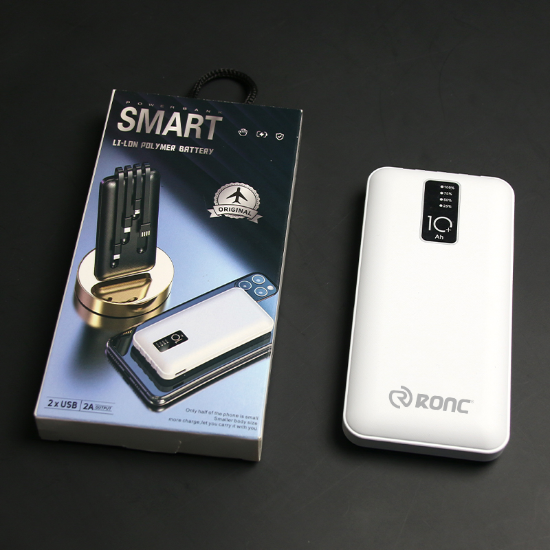 شاحن سريع 10000mAh بنك طاقة بشاحن مدمج ميكرو USB/Type-C/Lighting/ USB 4 في 1 كابل بنك طاقة محمول