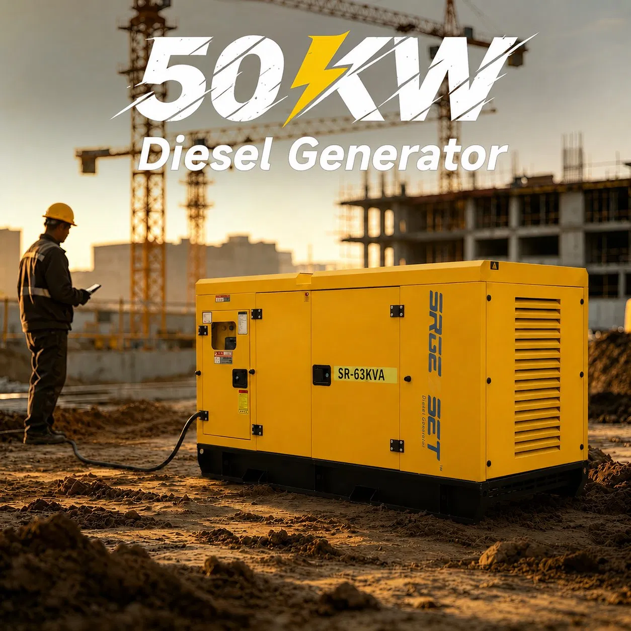 مولد احتياطي صناعي صامت 50kw مع مولد نحاسي كامل طاقة مستقرة