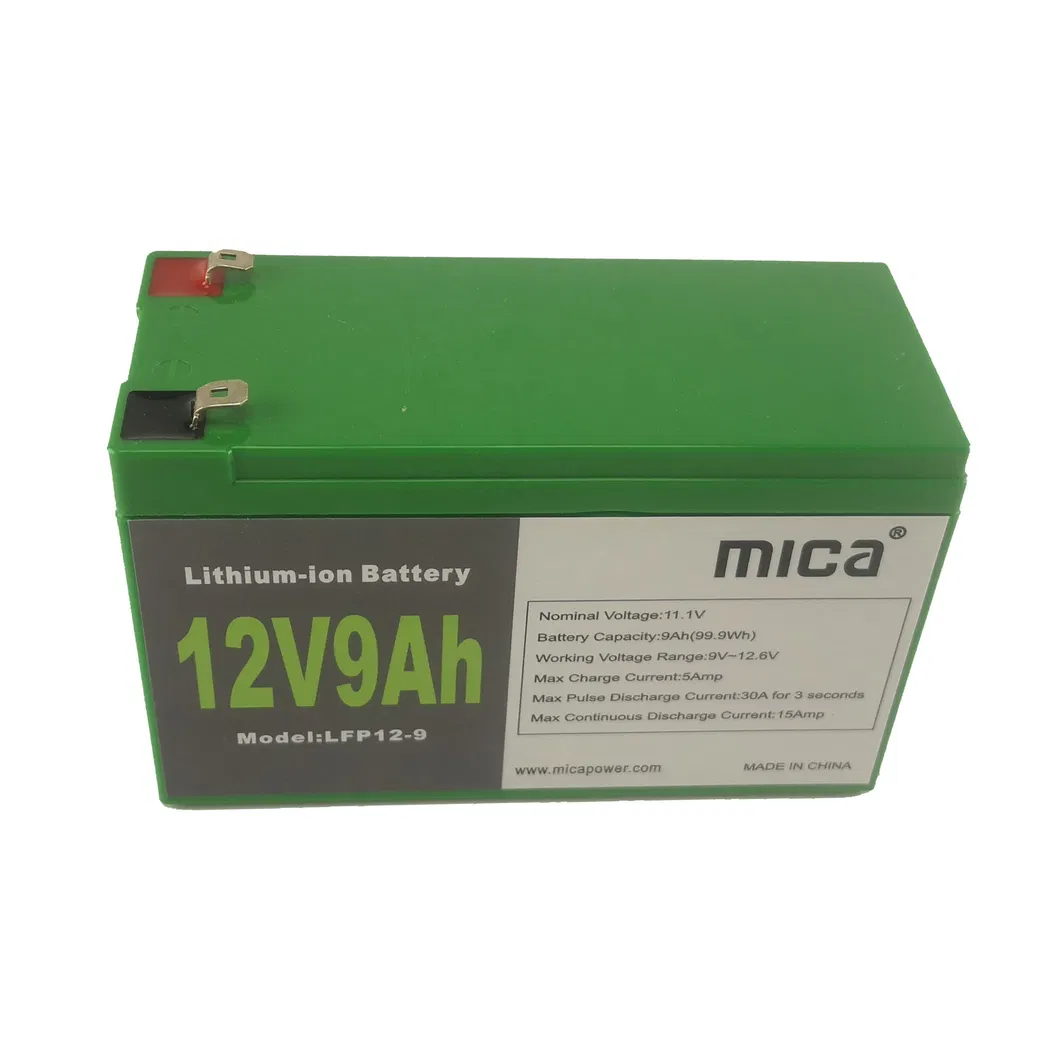 ضمان 3 سنوات 12V 12.8V 15V 9ah بطارية ليثيوم فوسفات قابلة لإعادة الشحن للدراجات الكهربائية، سيارات التخييم، القوارب، أنظمة الطاقة الشمسية، المركبات الترفيهية، أنظمة الطاقة غير المنقطعة