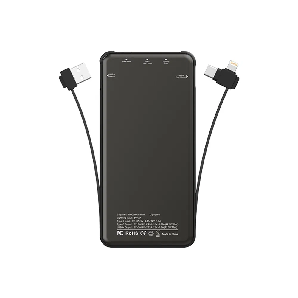 نمط شعار مخصص مع 3-in-1 كابل قابل للطي USB-a USB-C لايتنينغ بنك طاقة محمول عالي السعة عرض رقمي