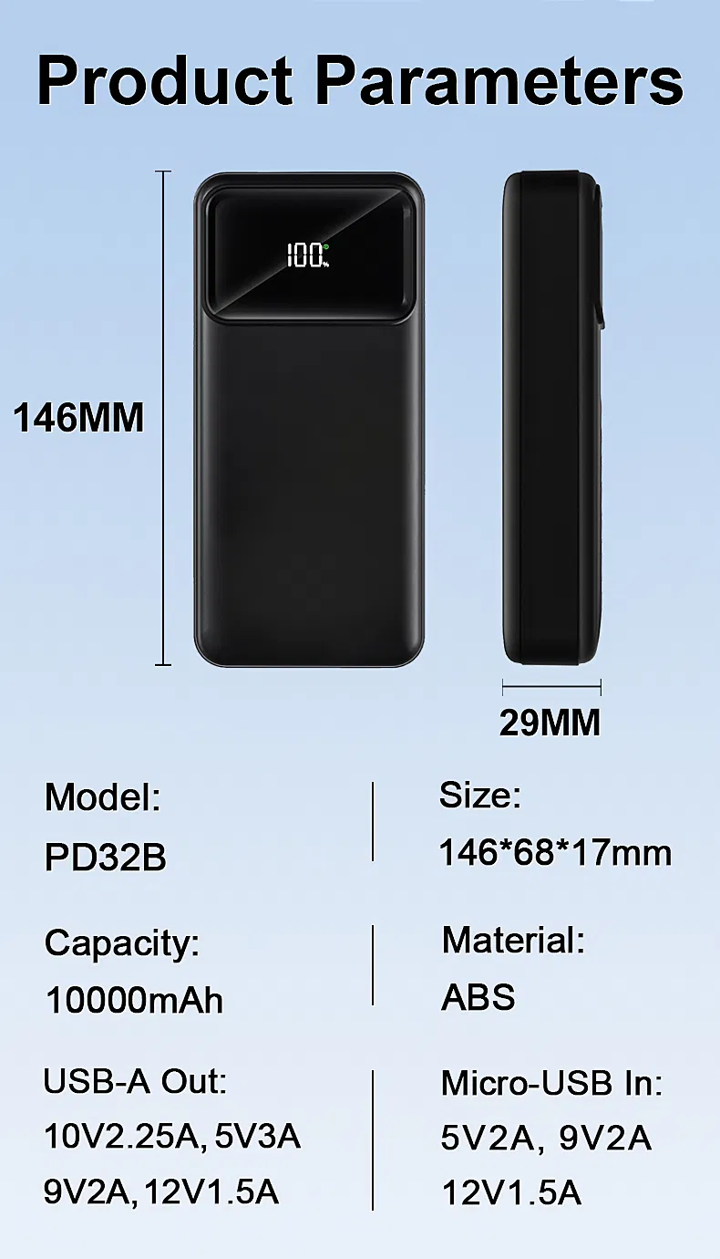 بنك طاقة محمول سريع الشحن بالجملة مع منفذين USB 10000mAh 20000mAh وكابلات لهاتف المحمول
