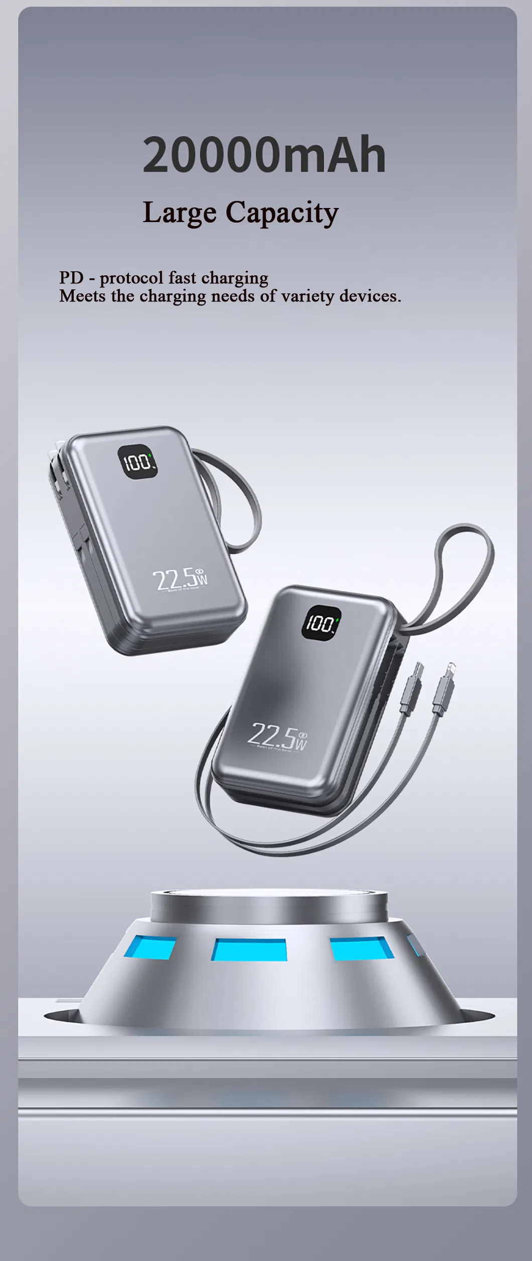 بنك طاقة تيار متردد عالي الجودة 20000mAh شحن سريع مع شعار قابل للتخصيص وخدمة OEM