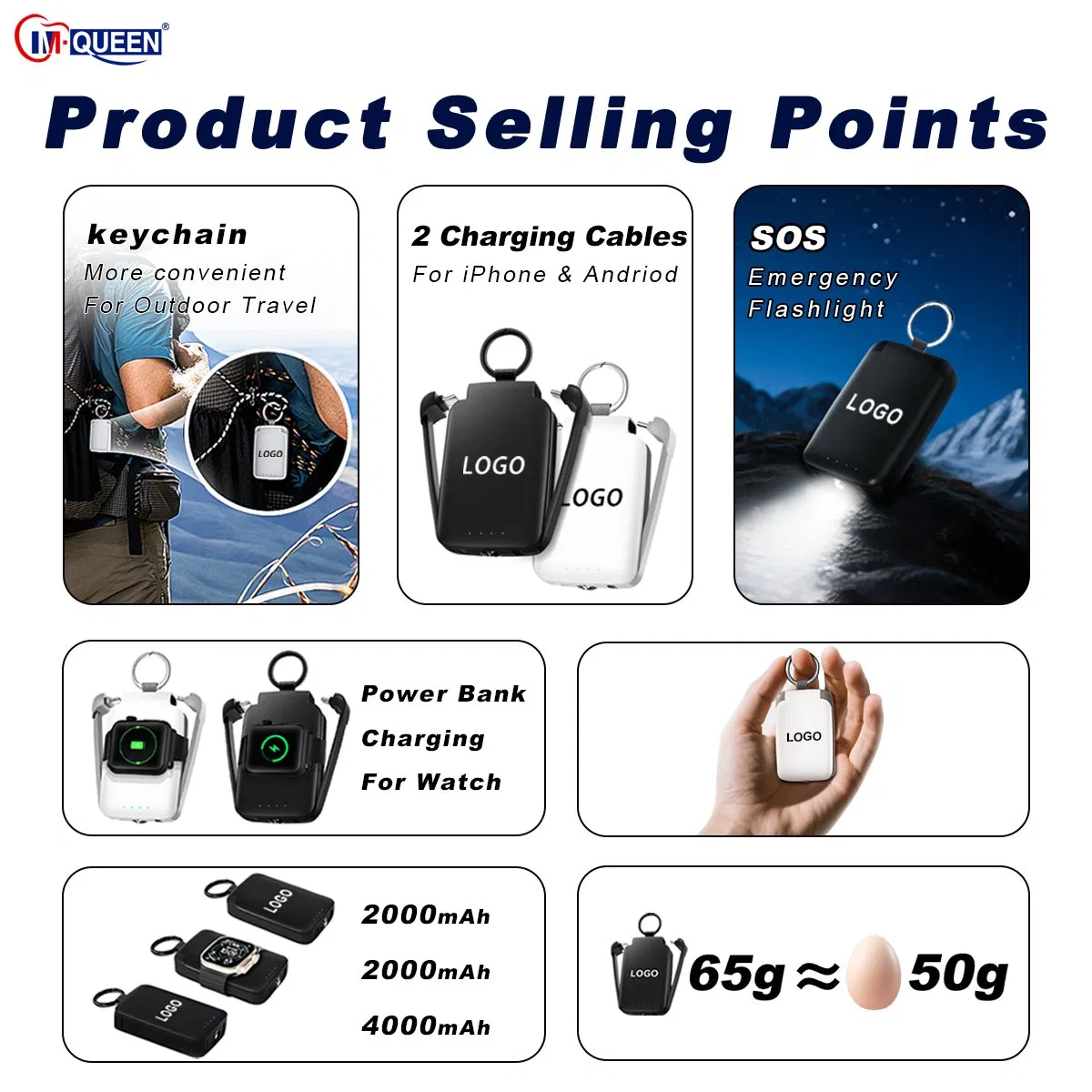شعار مخصص 2 في 1 2000mAh 4000mAh بنك طاقة محمول صغير مع كابل للهاتف