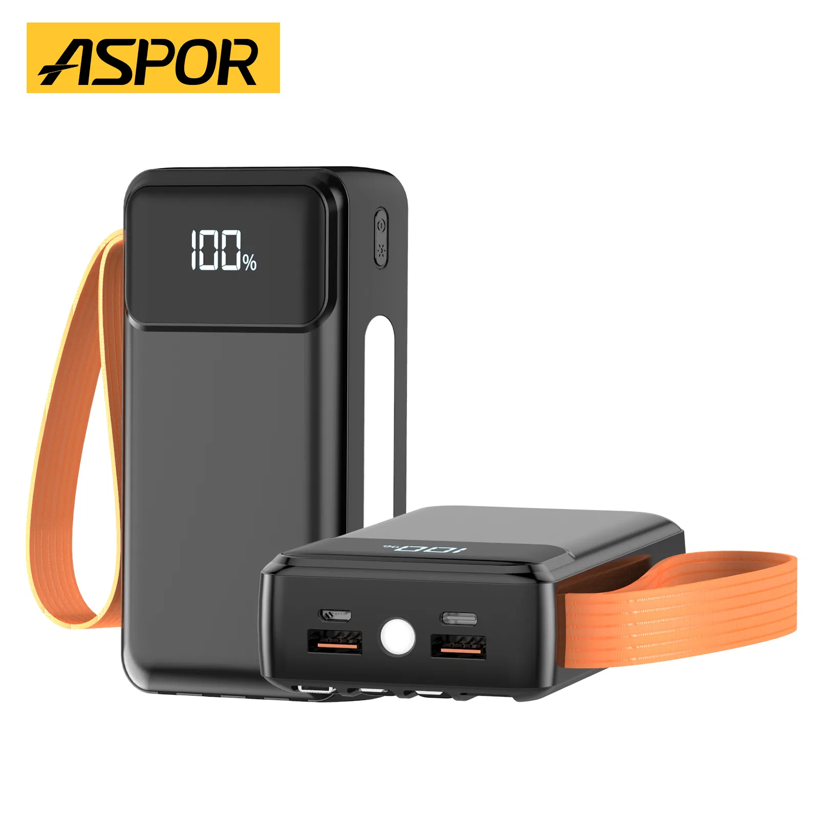 22.5W شاحن سريع 20000mAh, إضاءة LED، 4 كابلات مدمجة، 6 منافذ إخراج، بنك طاقة محمول أسبور A302