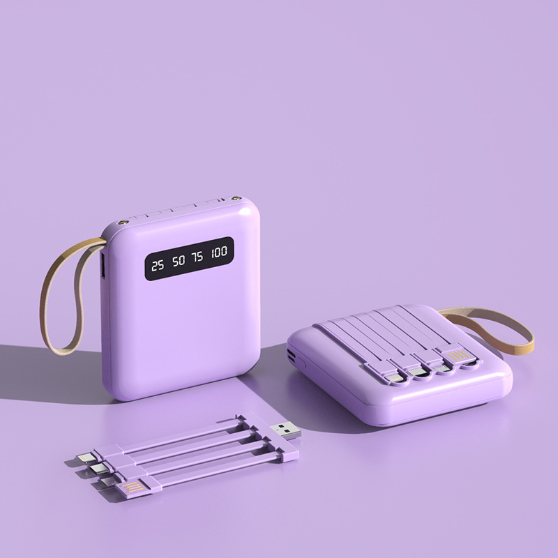 20000mAh High-Capacity Portable Power Bank with Custom Logo, Compact Design and Built-in Cable.