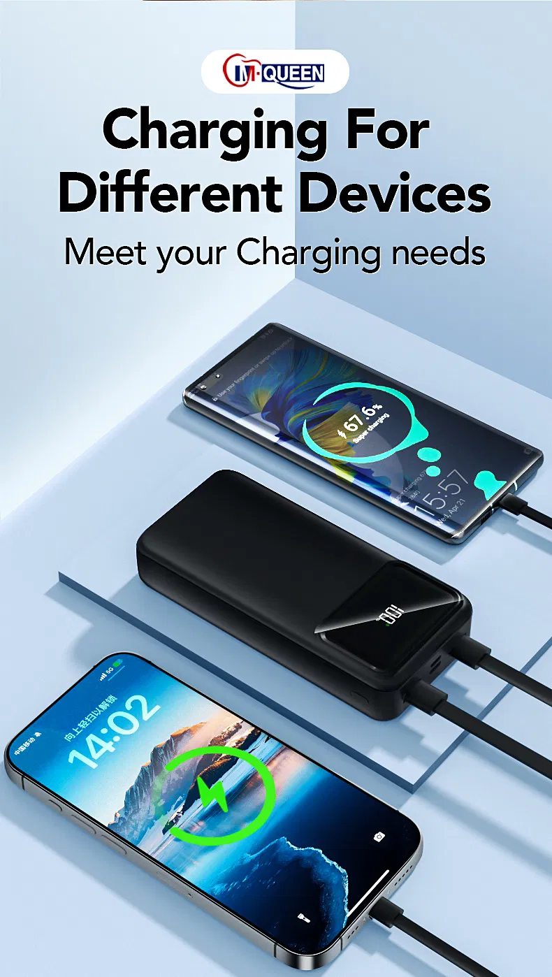 بنك طاقة محمول سريع الشحن بالجملة مع منفذين USB 10000mAh 20000mAh وكابلات لهاتف المحمول