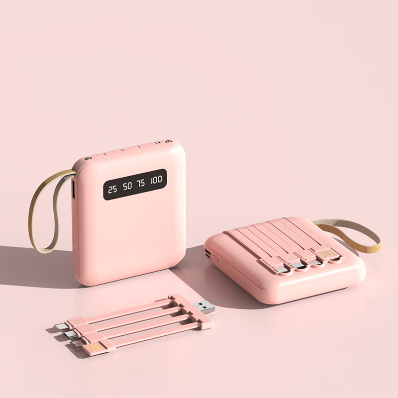20000mAh High-Capacity Portable Power Bank with Custom Logo, Compact Design and Built-in Cable.