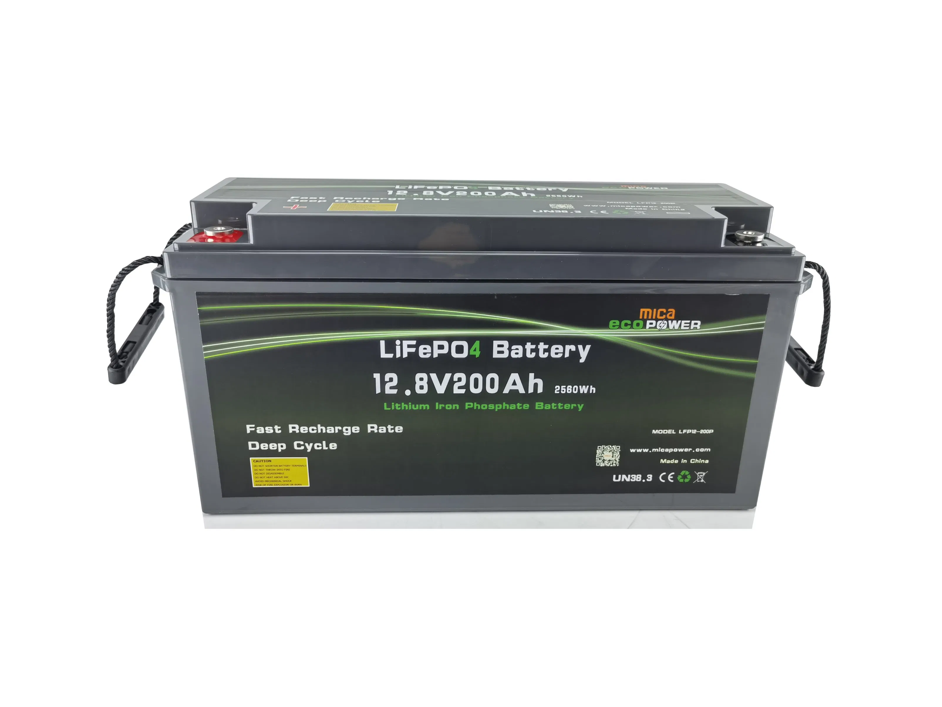 بطارية معتمدة CE/Un لأكثر من 6000 دورة 12V 200ah 2560wh بطارية فوسفات الليثيوم لشاحنة تخييم سيارة دراجة كهربائية شمسية قارب