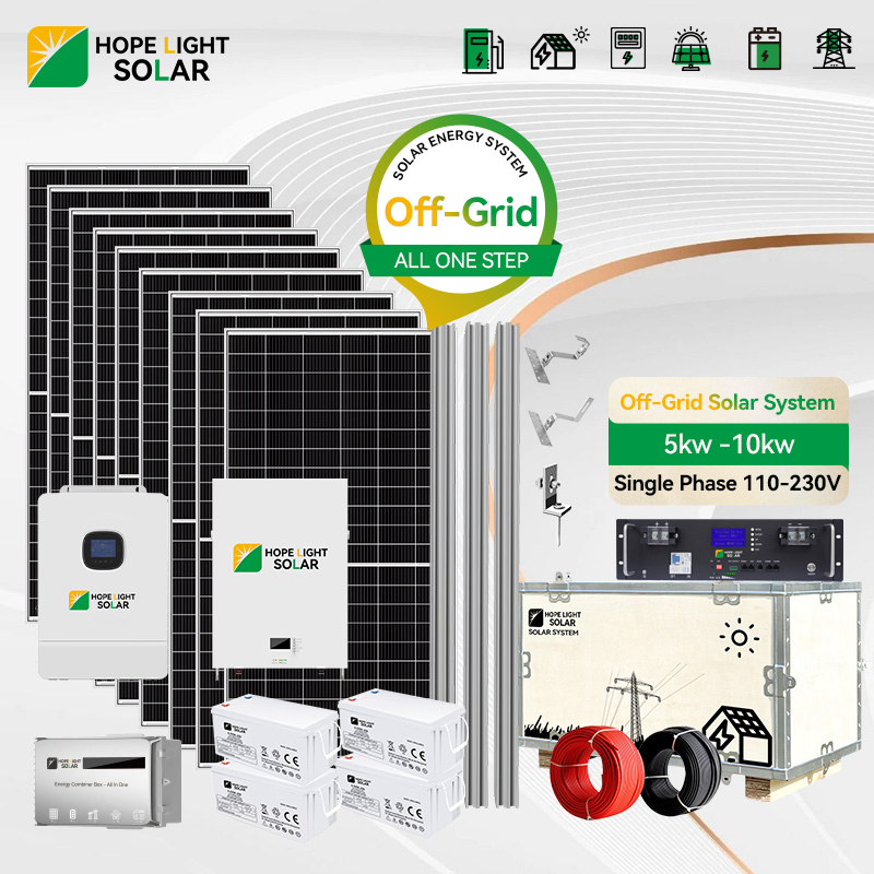 نظام الألواح الشمسية 5kw 10kw 12kw مولد شمسية خارج الشبكة مع LiFePO4 بطارية