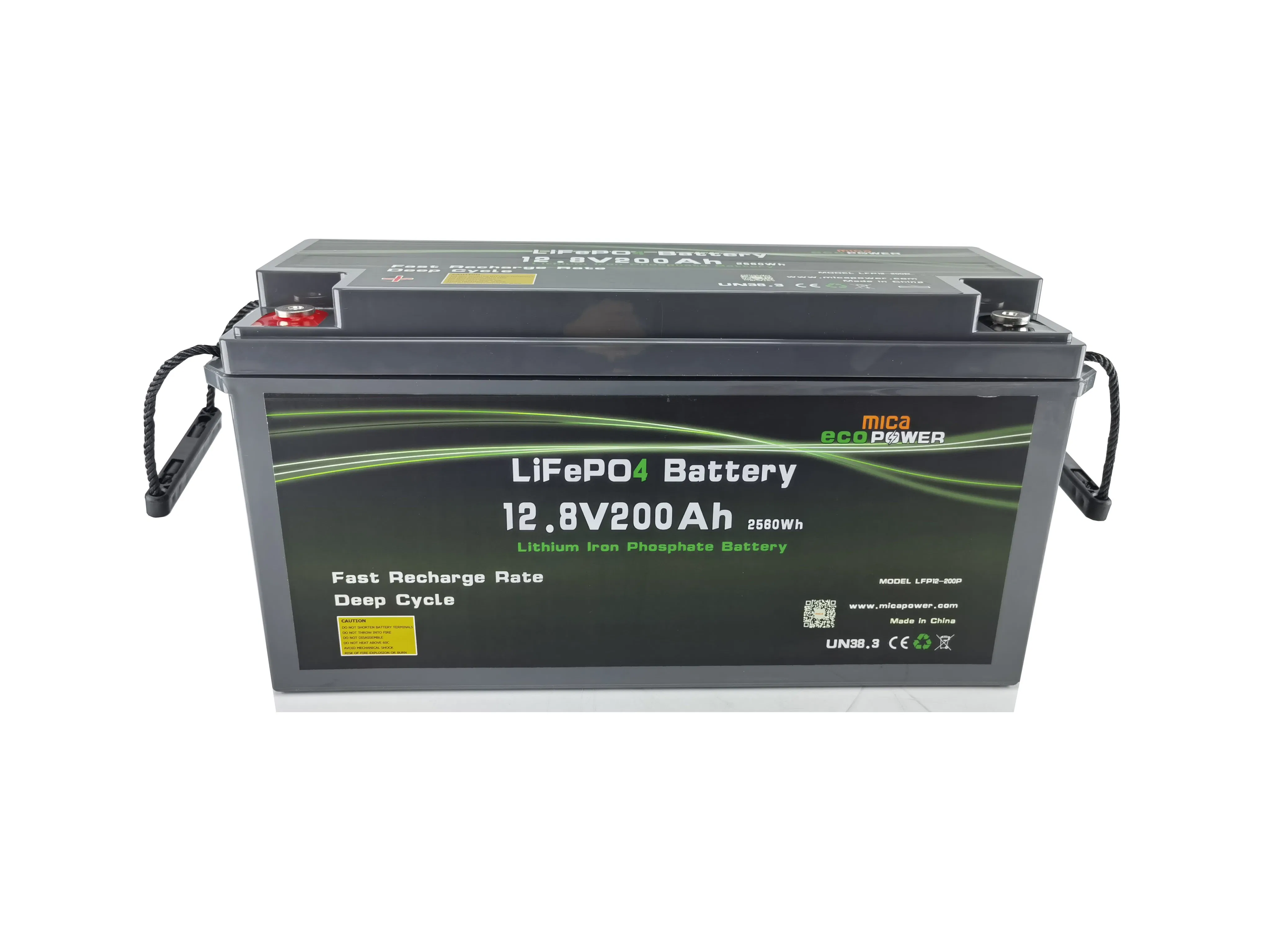 بطارية معتمدة CE/Un لأكثر من 6000 دورة 12V 200ah 2560wh بطارية فوسفات الليثيوم لشاحنة تخييم سيارة دراجة كهربائية شمسية قارب