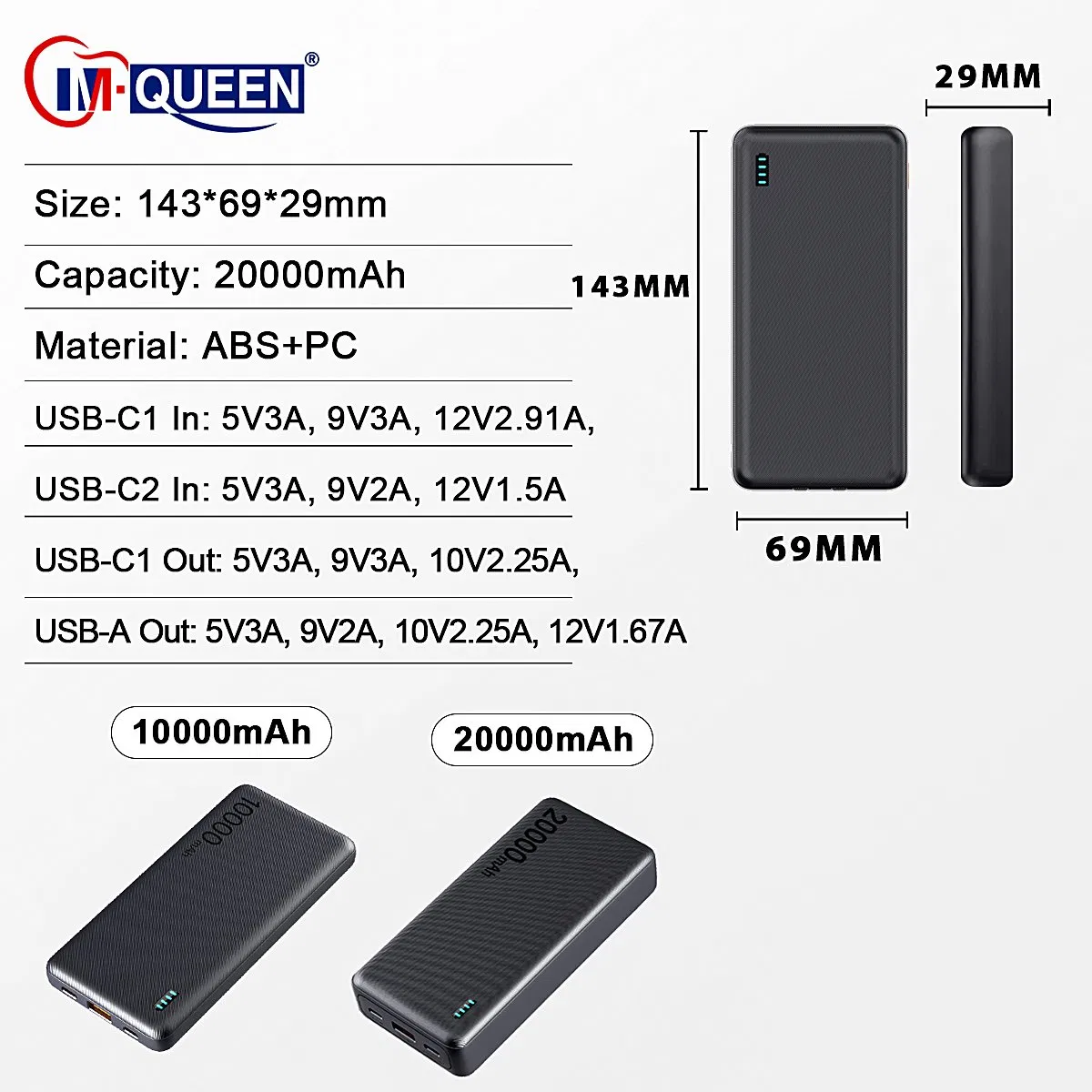 Pd35W بطارية خارجية قابلة للشحن عبر USB-C 10000mAh بنك الطاقة 20000mAh مع شعار للهاتف