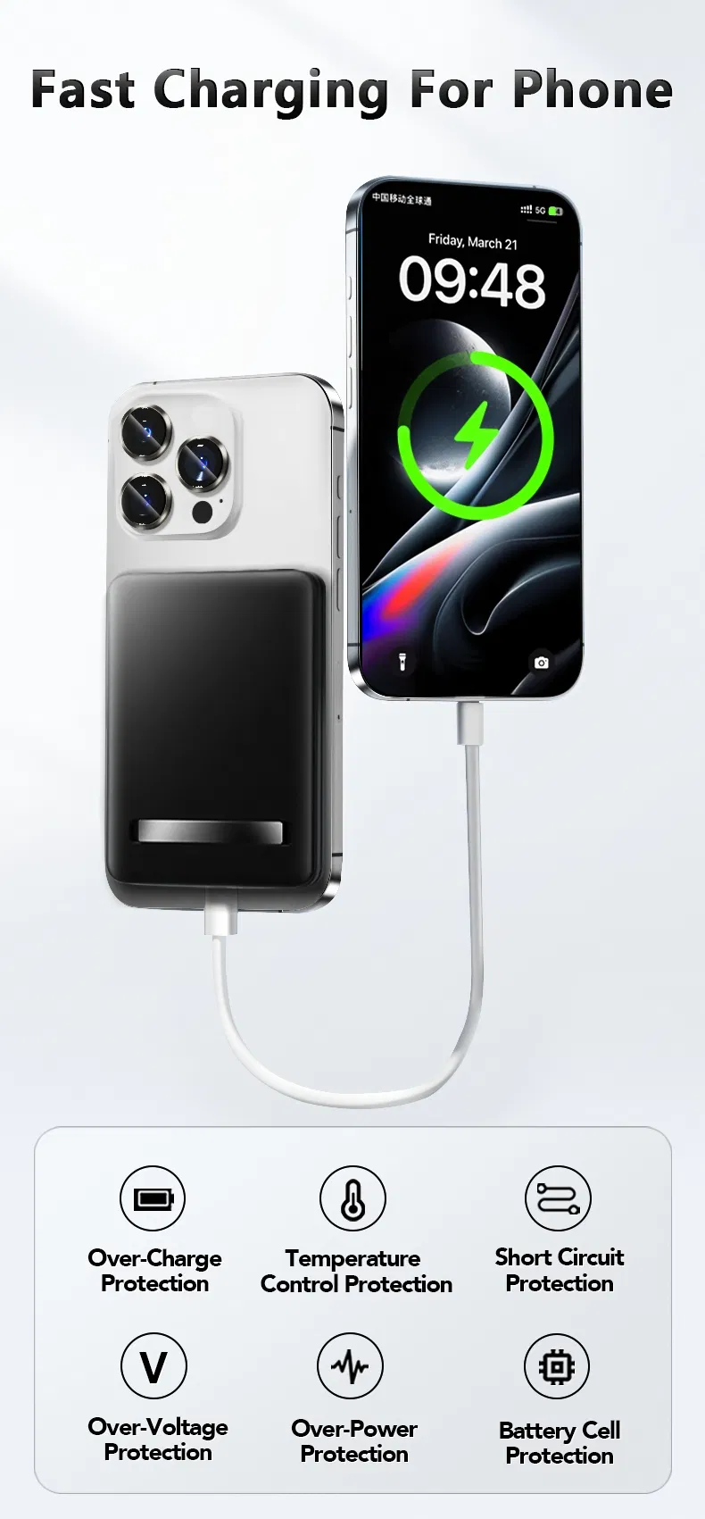 بنك طاقة لاسلكي مغناطيسي سريع الشحن مخصص بالجملة محمول 5000mAh 10000mAh مع حامل للشحن للهاتف