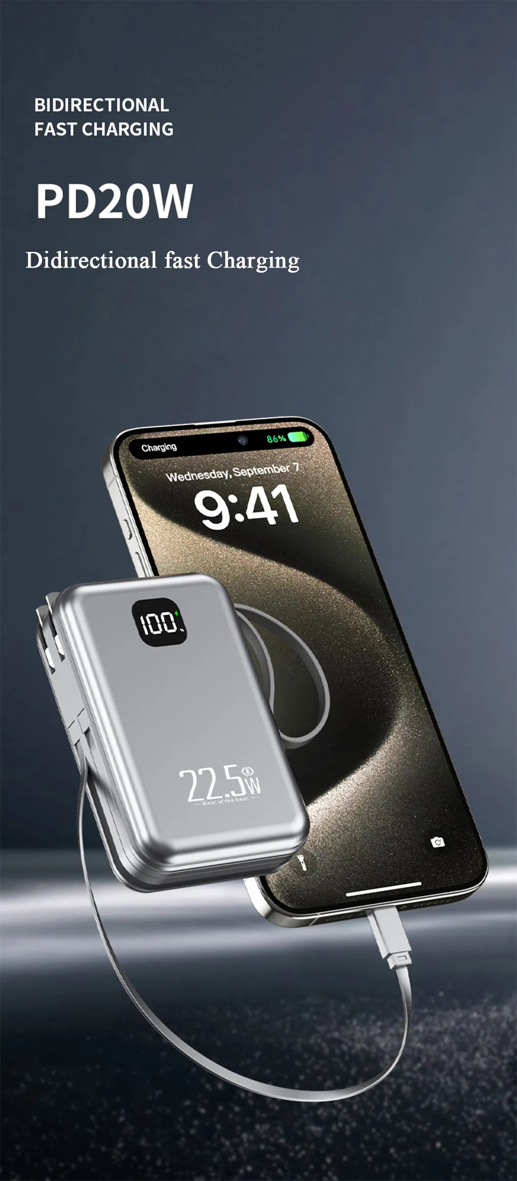 بنك طاقة تيار متردد عالي الجودة 20000mAh شحن سريع مع شعار قابل للتخصيص وخدمة OEM
