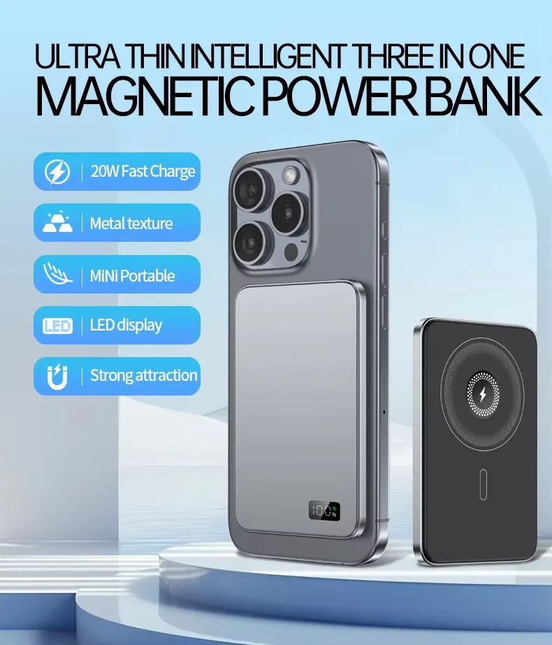10000mAh بنك طاقة مغناطيسي رقيق لاسلكي