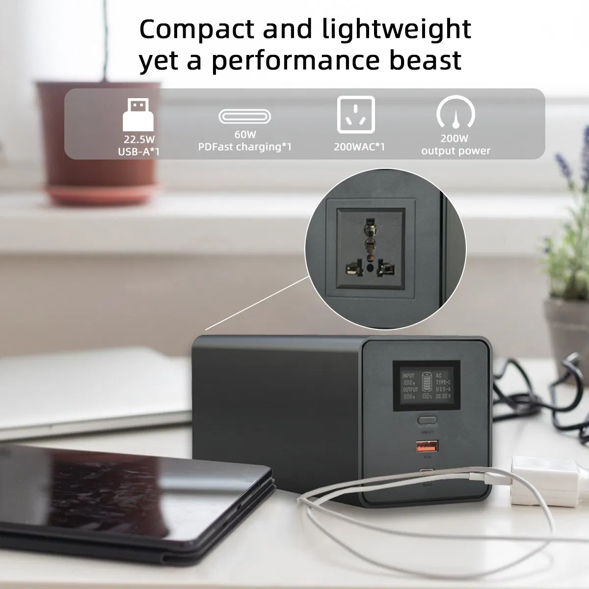Ska200f 200W محطة طاقة محمولة 60000mAh سعة عالية 220V بنك طاقة خارجي للكمبيوتر المحمول والهاتف والتابلت
