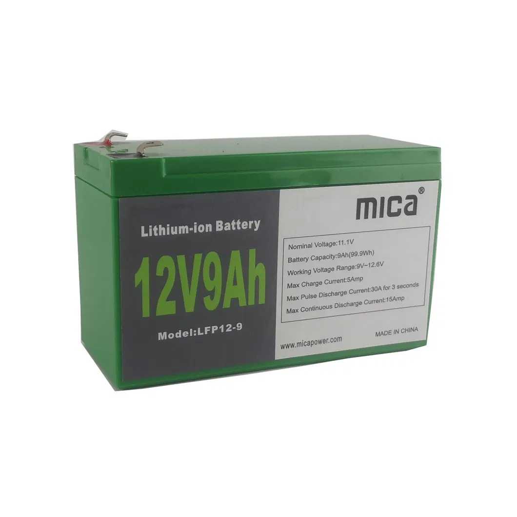 ضمان 3 سنوات 12V 12.8V 15V 9ah بطارية ليثيوم فوسفات قابلة لإعادة الشحن للدراجات الكهربائية، سيارات التخييم، القوارب، أنظمة الطاقة الشمسية، المركبات الترفيهية، أنظمة الطاقة غير المنقطعة