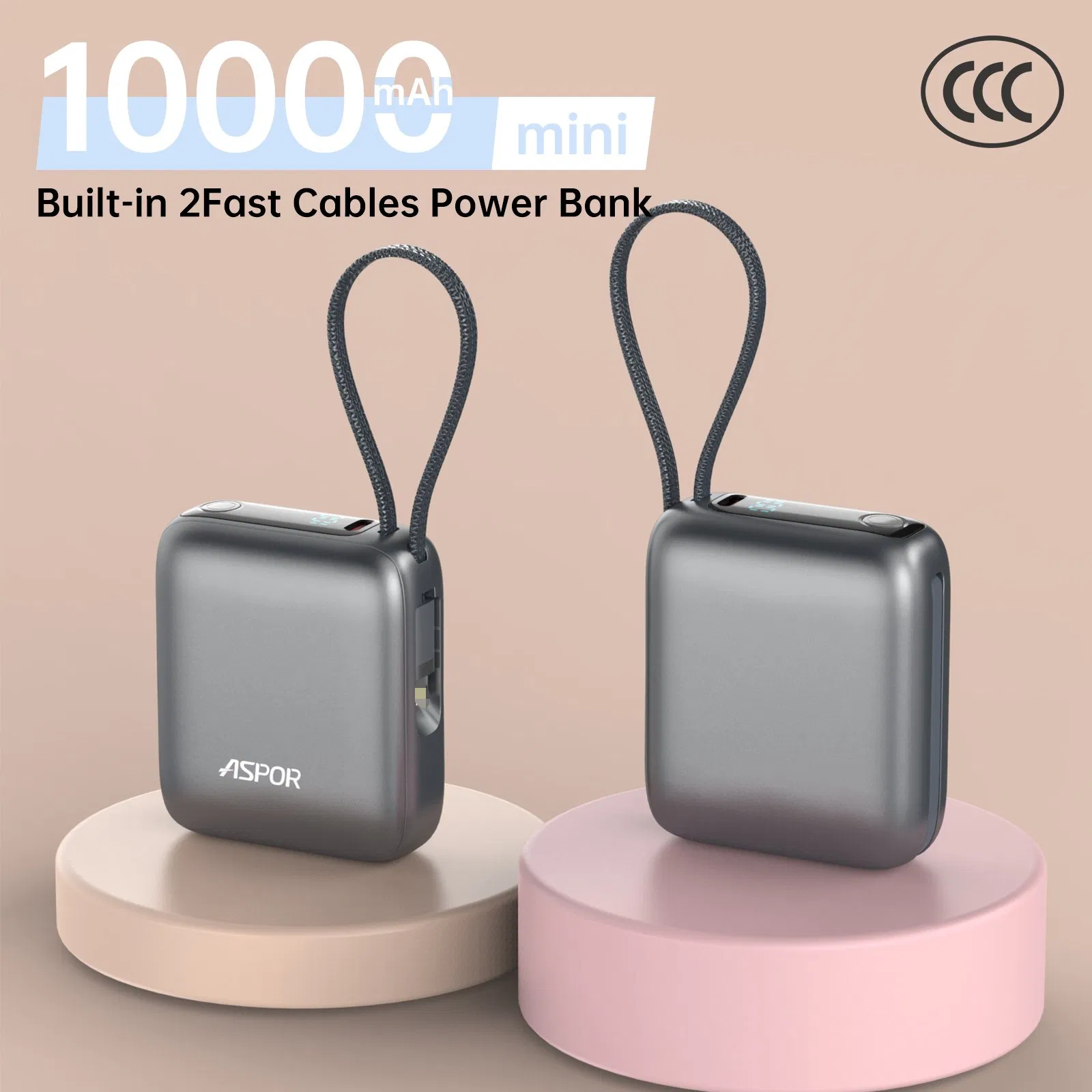 10000mAh بنك طاقة محمول معتمد من CCC بكابلات مزدوجة قابلة للسحب 22.5W شاشة LCD