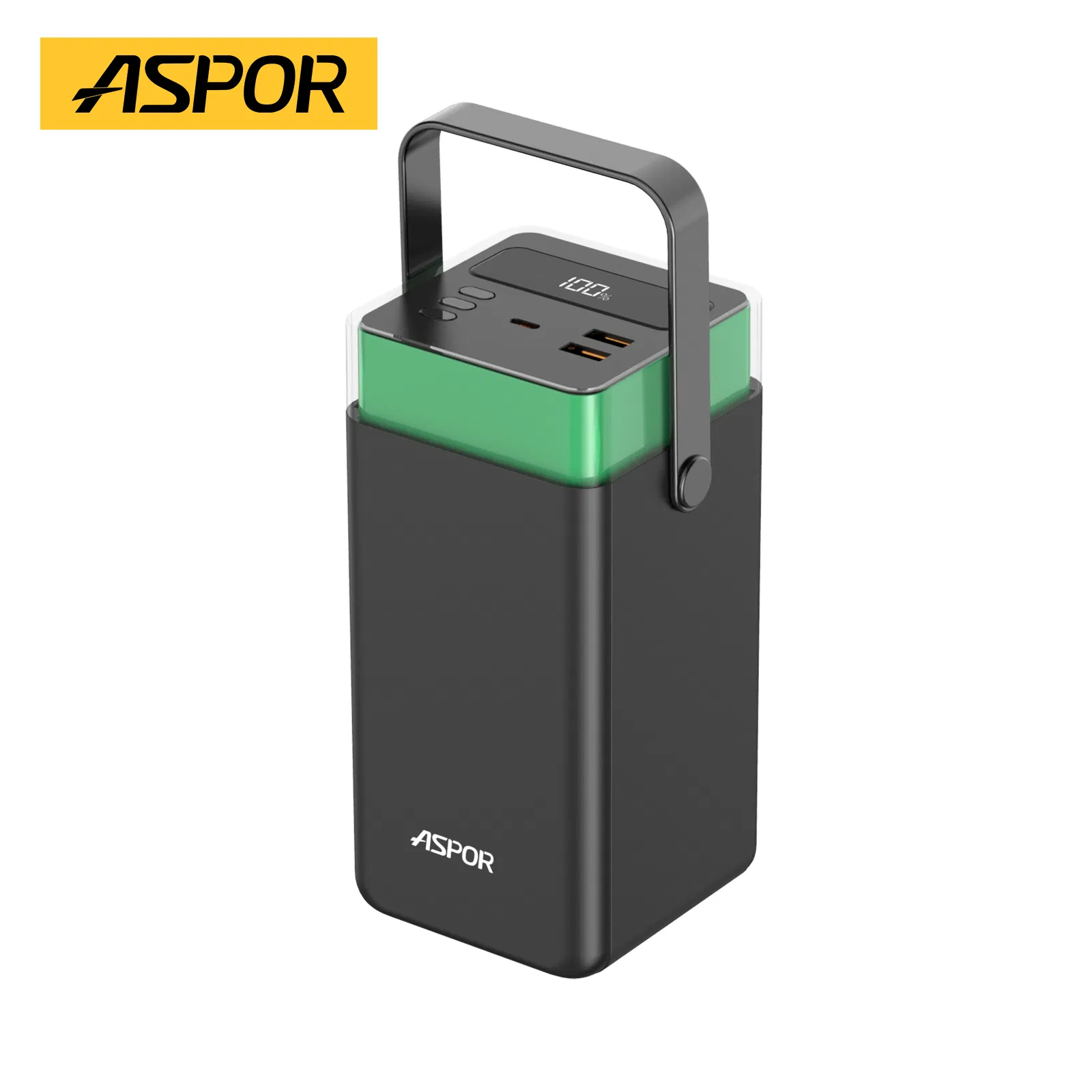 أسبور A395 بنوك الطاقة 80000mAh سعة عالية كابلات مدمجة، إضاءة RGB شحن سريع بنك طاقة محمول