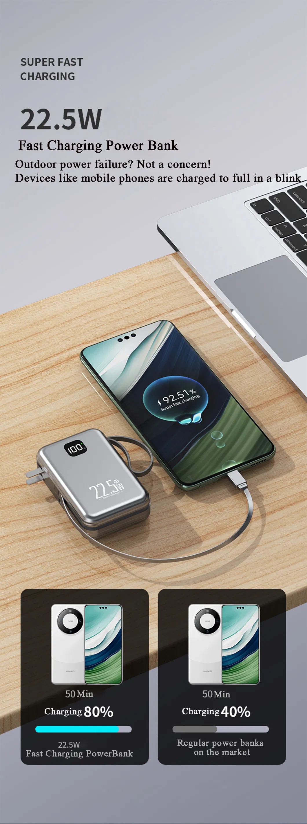 بنك طاقة تيار متردد عالي الجودة 20000mAh شحن سريع مع شعار قابل للتخصيص وخدمة OEM