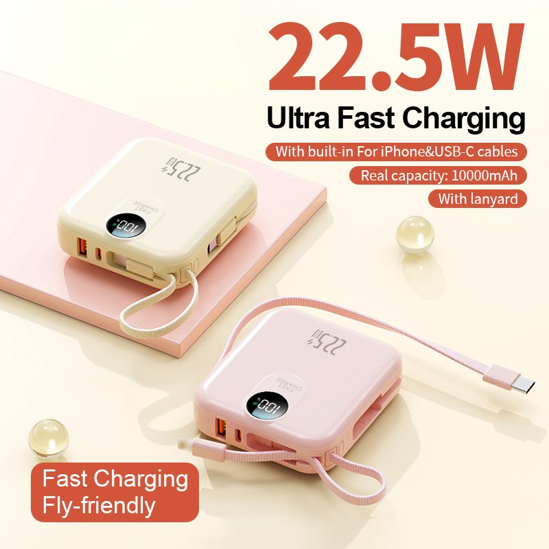 بنك طاقة سريع الشحن بالجملة بسعة عالية مع كابل مدمج 22.5W عرض رقمي محمول 2 بنك طاقة 10000mAh