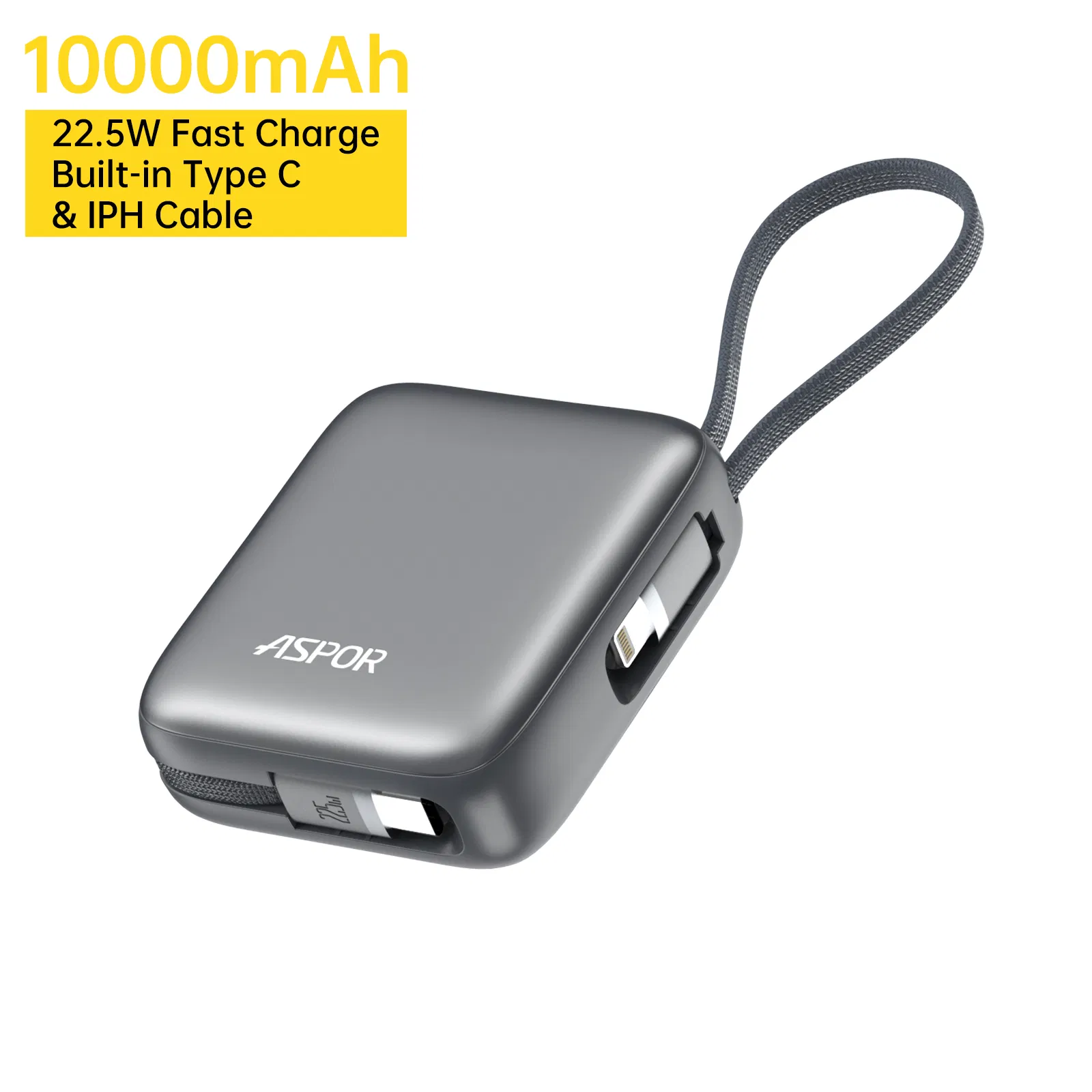 10000mAh بنك طاقة محمول معتمد من CCC بكابلات مزدوجة قابلة للسحب 22.5W شاشة LCD