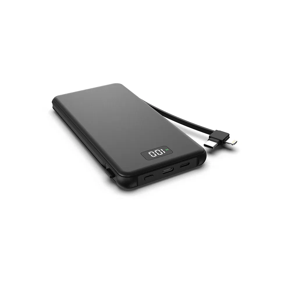 نمط شعار مخصص مع 3-in-1 كابل قابل للطي USB-a USB-C لايتنينغ بنك طاقة محمول عالي السعة عرض رقمي