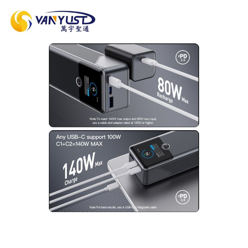 البنك 140W 20000mAh بنك طاقة عالي السعة شحن فائق السرعة شاحن محمول شاشة ذكية TFT بنك طاقة للكمبيوتر المحمول المحمول مع شهادة CCC 3c