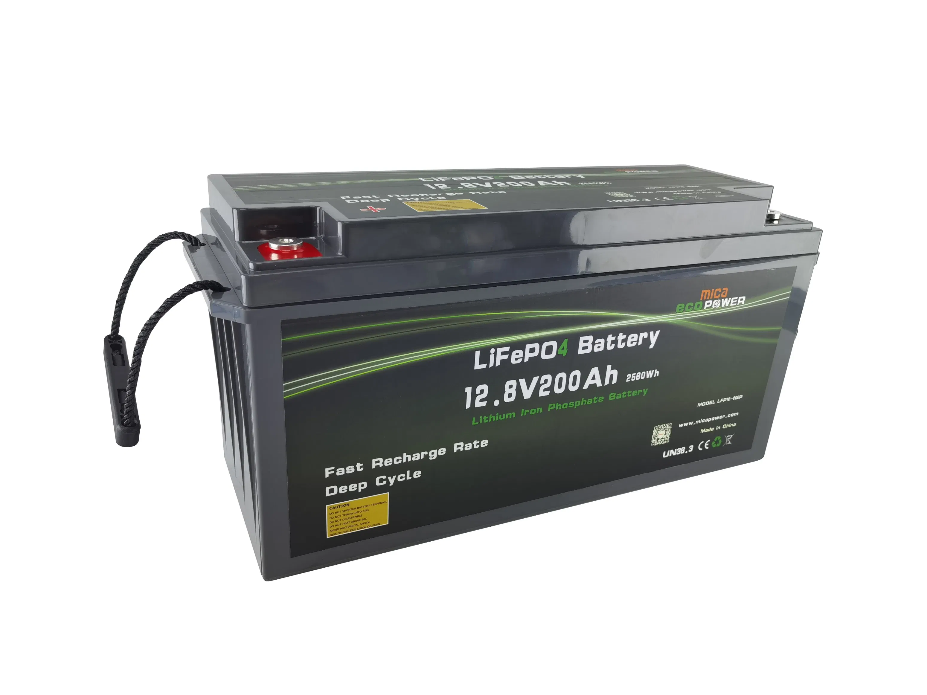 بطارية معتمدة CE/Un لأكثر من 6000 دورة 12V 200ah 2560wh بطارية فوسفات الليثيوم لشاحنة تخييم سيارة دراجة كهربائية شمسية قارب