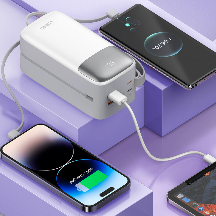بانك طاقة سريع الشحن من ليدنيو Pq50 50000mAh مزود بكابل 4 في 1 مايكرو USB نوع-C لايتنينغ قابل للنقل بانك طاقة محمول وكيل جملة OEM ODM