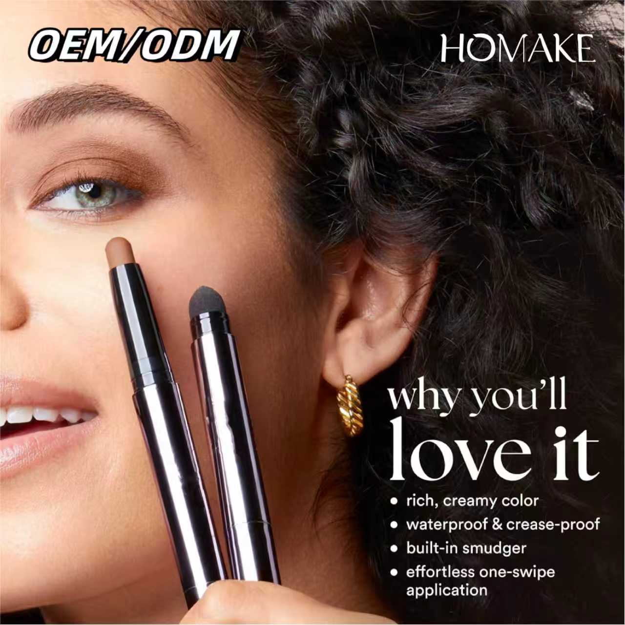HONGMEI OEM Mineral Cream-to-Powder Waterproof Eyeshadow Stick Champagne Shimmer Metallic Luminous Crease-Proof Golden-Beige