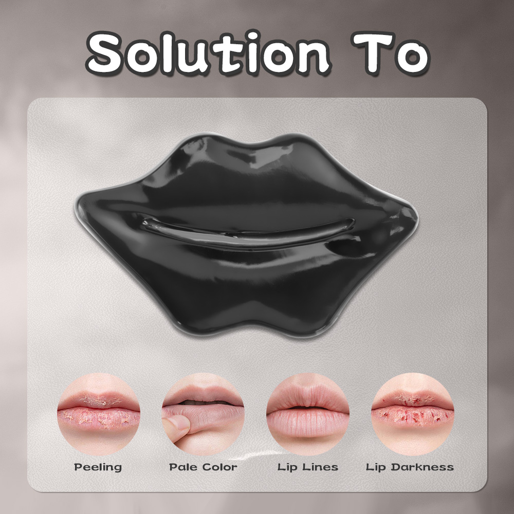 Wholesale Collagen Silicone-Free Black Sheet Lip Mask Moisturizer Anti-Wrinkle Lips Care 5 Pairs