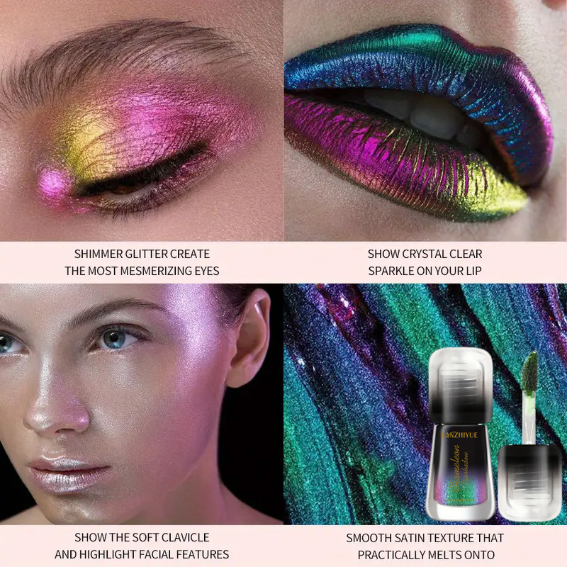 Exclusive 6-Color Chameleon Under-Eye Liquid Eyeshadow with Fine Glitter Pearlescent &amp; Polarized Finish 5ml