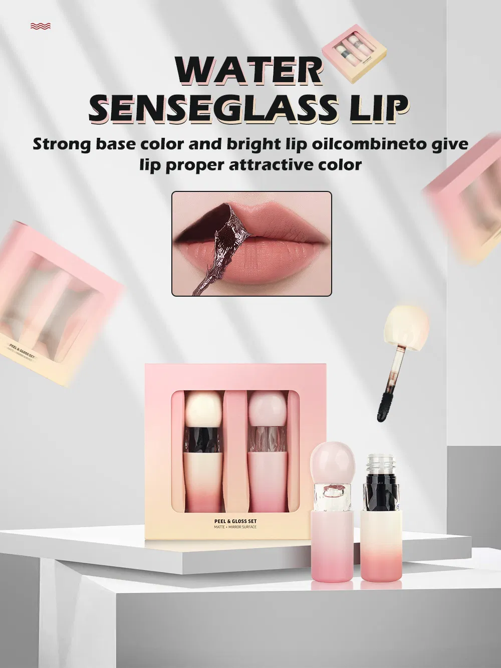 Private Label Lip Tint Waterproof Long Lasting Peeling off Lip Stain Clear Lip Gloss Oil Set