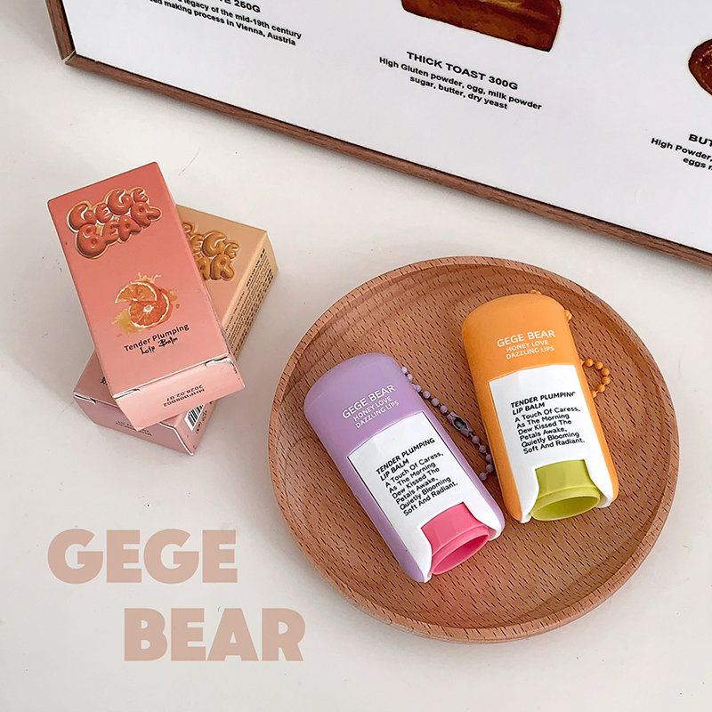 GEGE BEAR Beauty New Moisturizing Lip Balm Colorless Hydrating Lipstick Base with Collagen Skin Care Lip Mask With Keychain