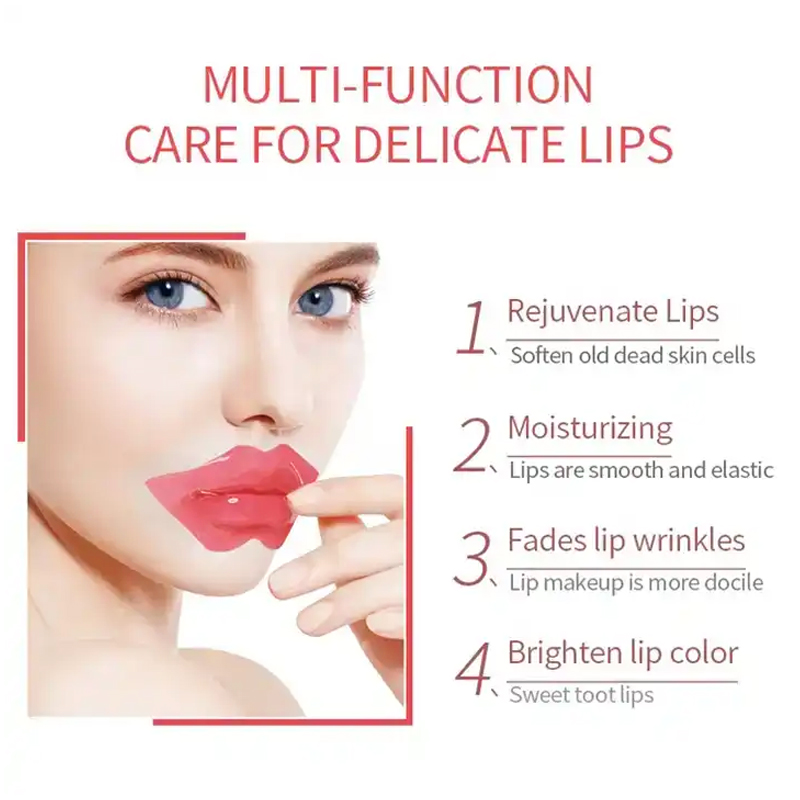 Customized Moisturizing Whitening Exfoliating Dead Skin Remove Repairing Sheet Crystal Pink Collagen Night Sleeping Lip Mask