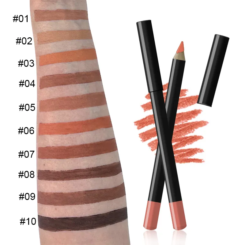 Custom Vegan Brown Black Lip Liner Pencil Private Label Makeup Wood Lip Liner Pencil