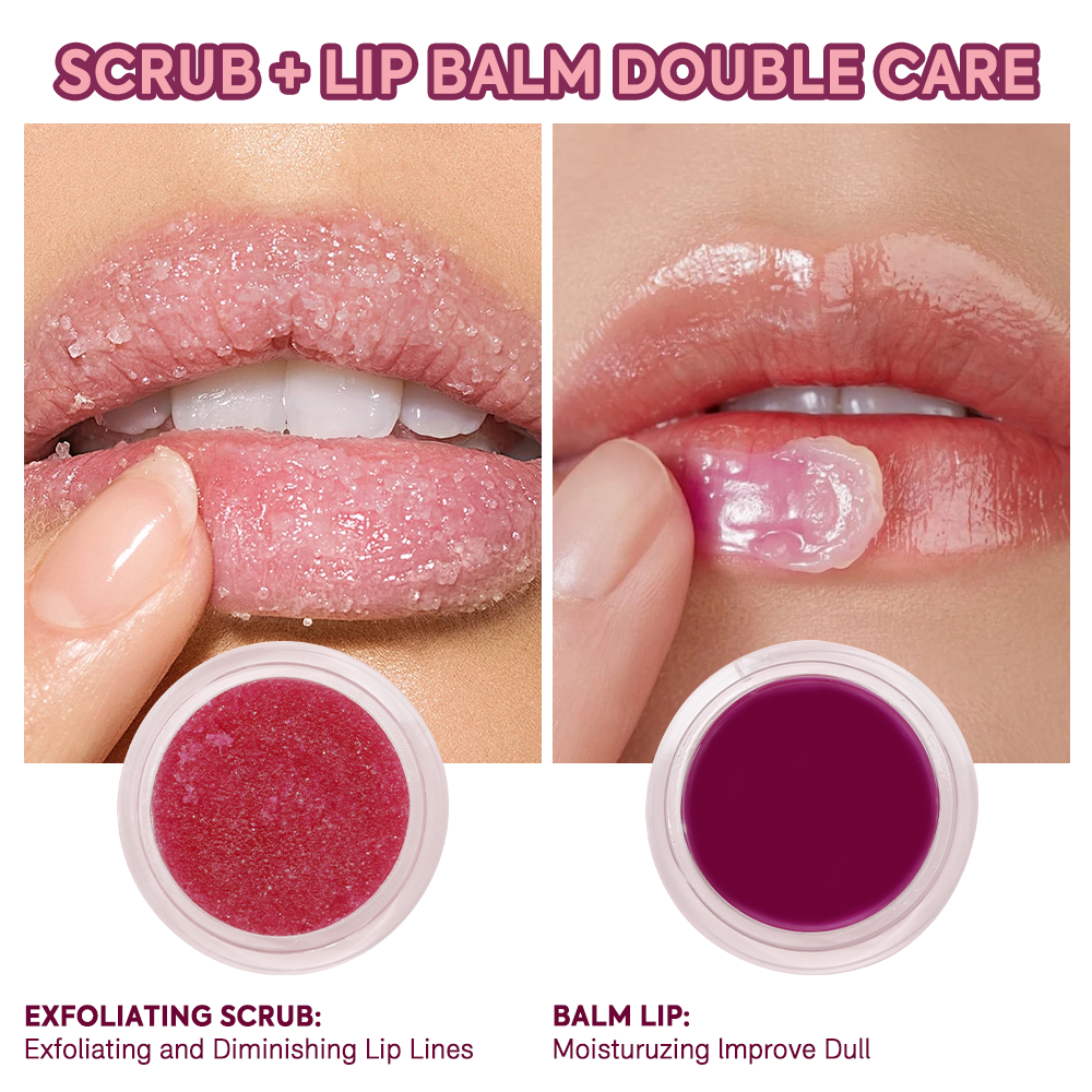 New Arrivals 2 in 1 Pink Vegan Fruit Sugar Lipscrub Exfoliating Smooth Light Brightening Lip Scrub and Balm Set
