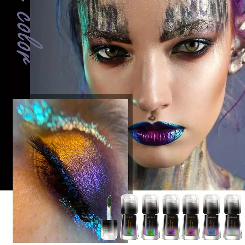 Exclusive 6-Color Chameleon Under-Eye Liquid Eyeshadow with Fine Glitter Pearlescent &amp; Polarized Finish 5ml