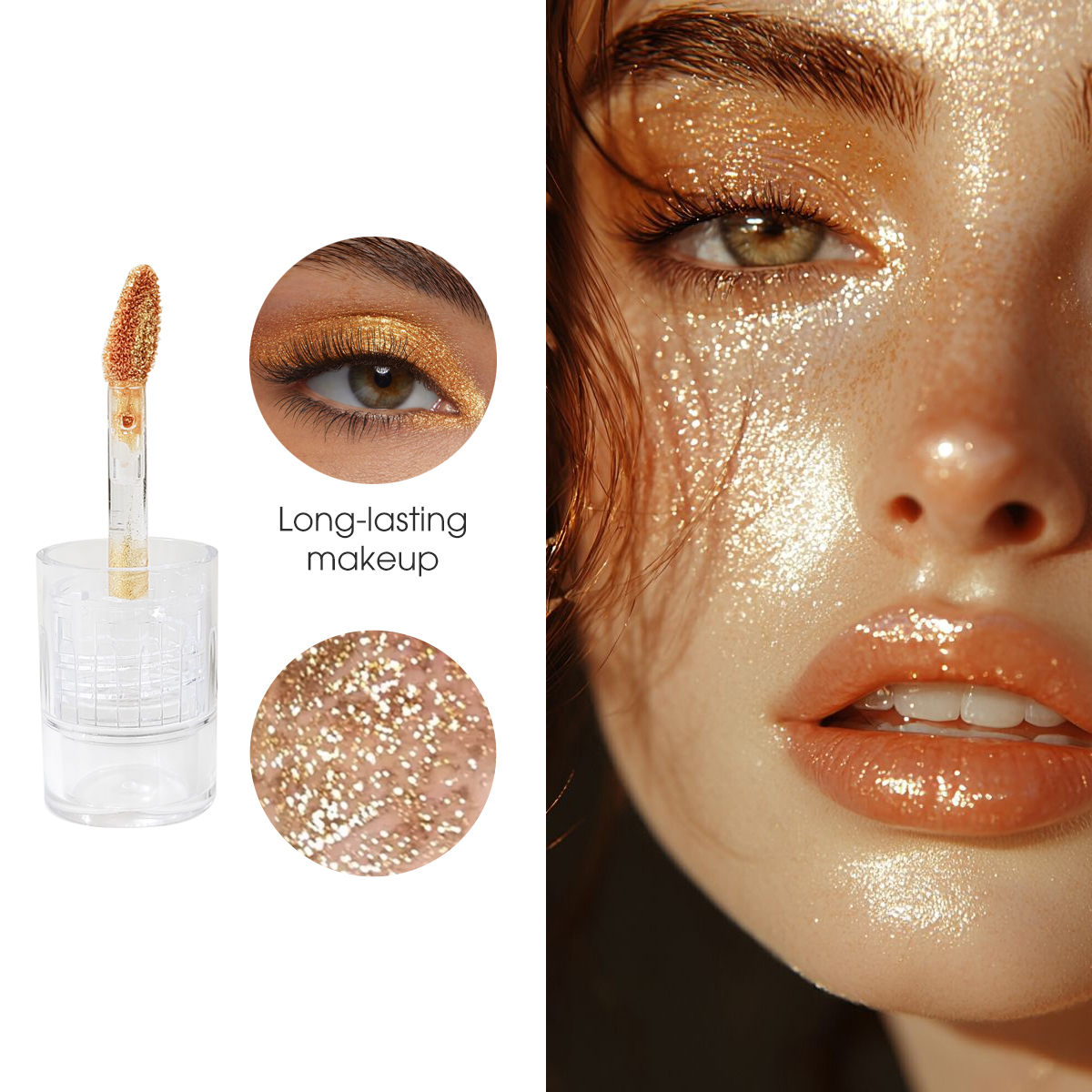 Private Label Wholesale OEM Liquid Eyeshadow Gold Glitter Highlighter Sparkling Silver Gold Glitter Eyeshadow