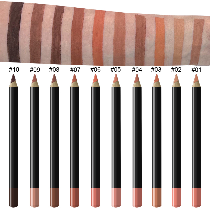 Custom Vegan Brown Black Lip Liner Pencil Private Label Makeup Wood Lip Liner Pencil