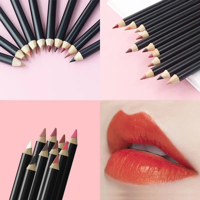 Custom Vegan Brown Black Lip Liner Pencil Private Label Makeup Wood Lip Liner Pencil