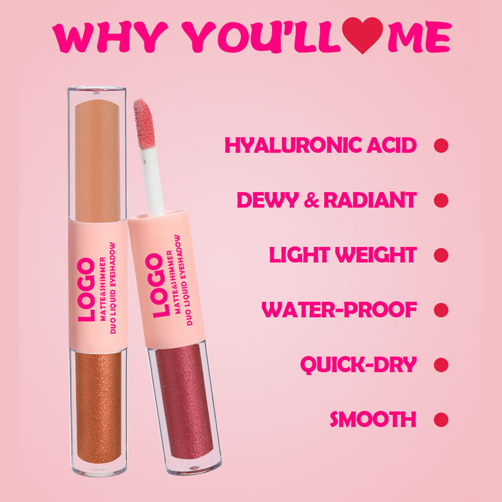 Private Label Double Head Liquid Eyeshadow Glitter Finish Hyaluronic Acid Hydrating Quick Dry Dewy Brightening Eye Makeup