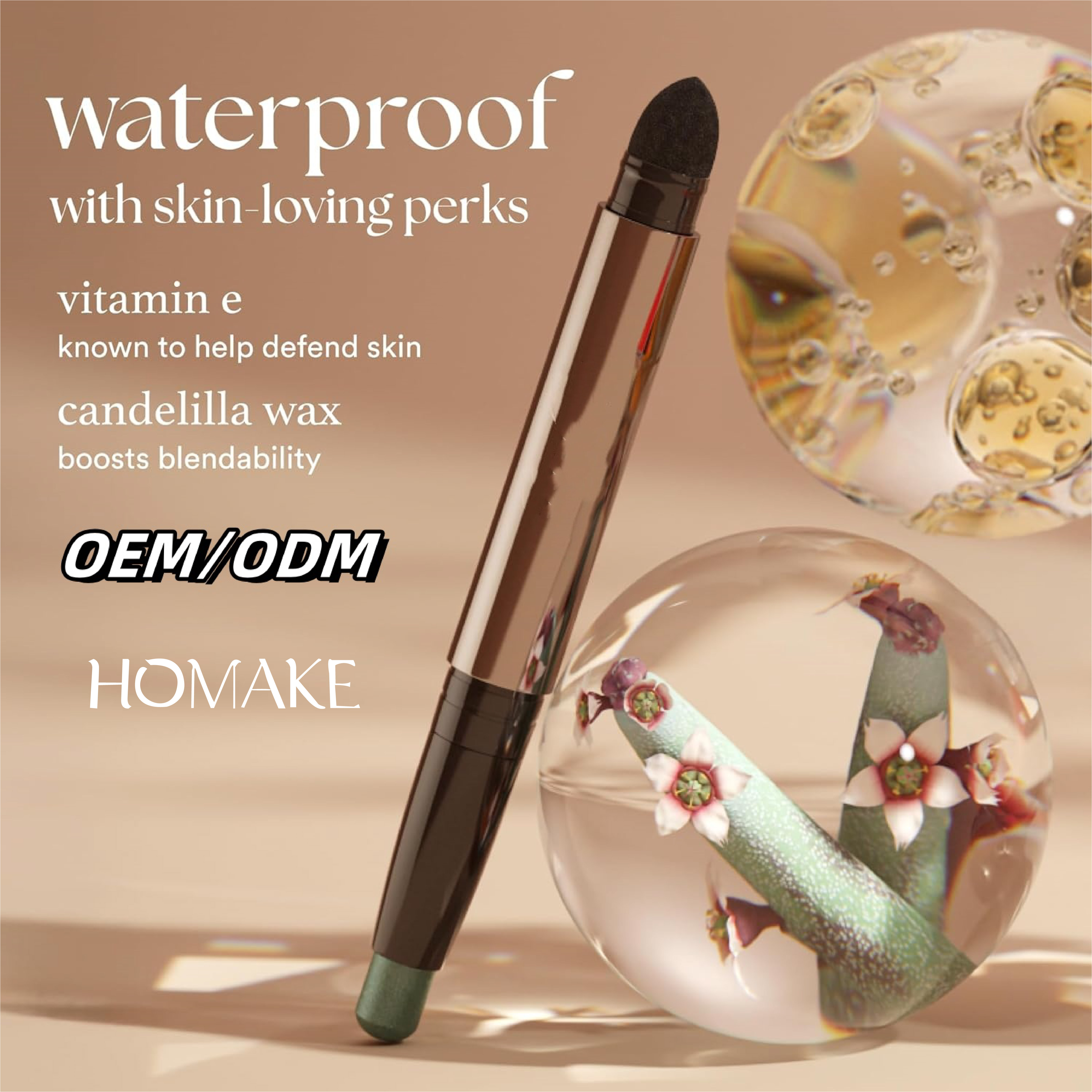 HONGMEI OEM Mineral Cream-to-Powder Waterproof Eyeshadow Stick Champagne Shimmer Metallic Luminous Crease-Proof Golden-Beige