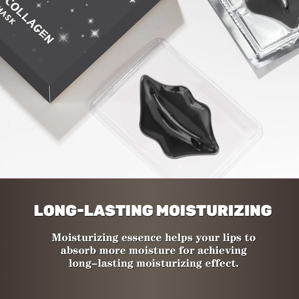 Wholesale Collagen Silicone-Free Black Sheet Lip Mask Moisturizer Anti-Wrinkle Lips Care 5 Pairs