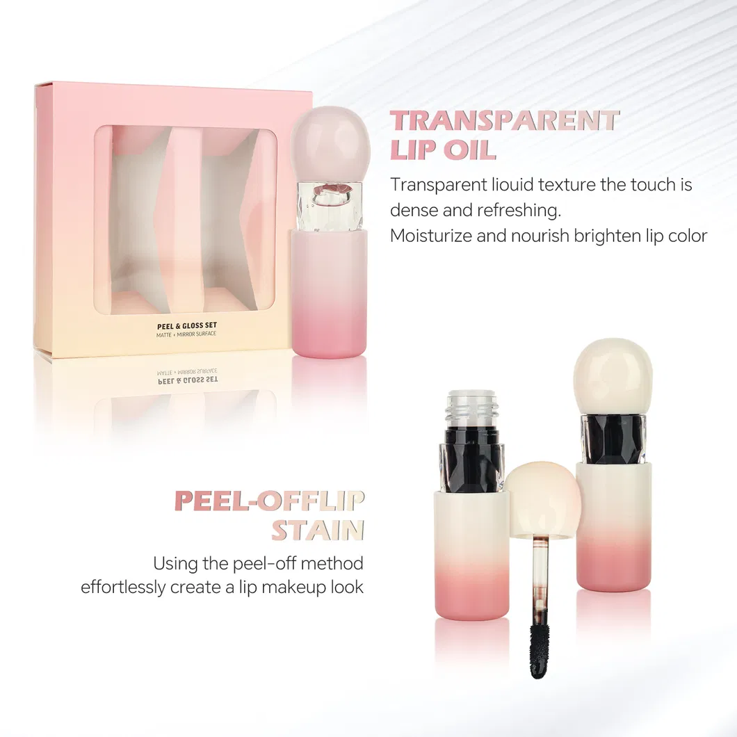 Private Label Lip Tint Waterproof Long Lasting Peeling off Lip Stain Clear Lip Gloss Oil Set