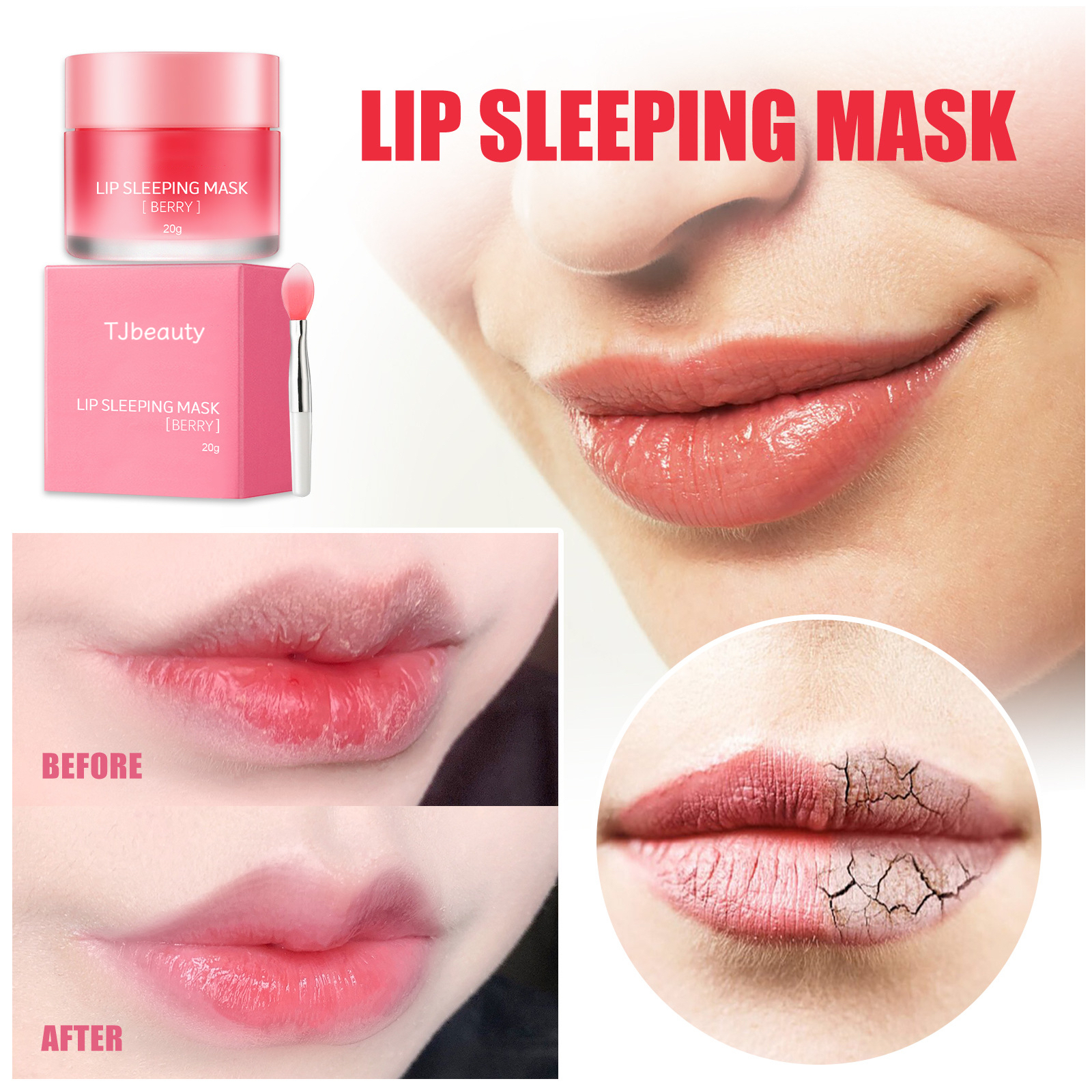 Private Label Natural Lip Care Crystal Hyaluronic Acid Hydrating Sleeping Lip Plumping Mask Moisturizing and Brightening Balm
