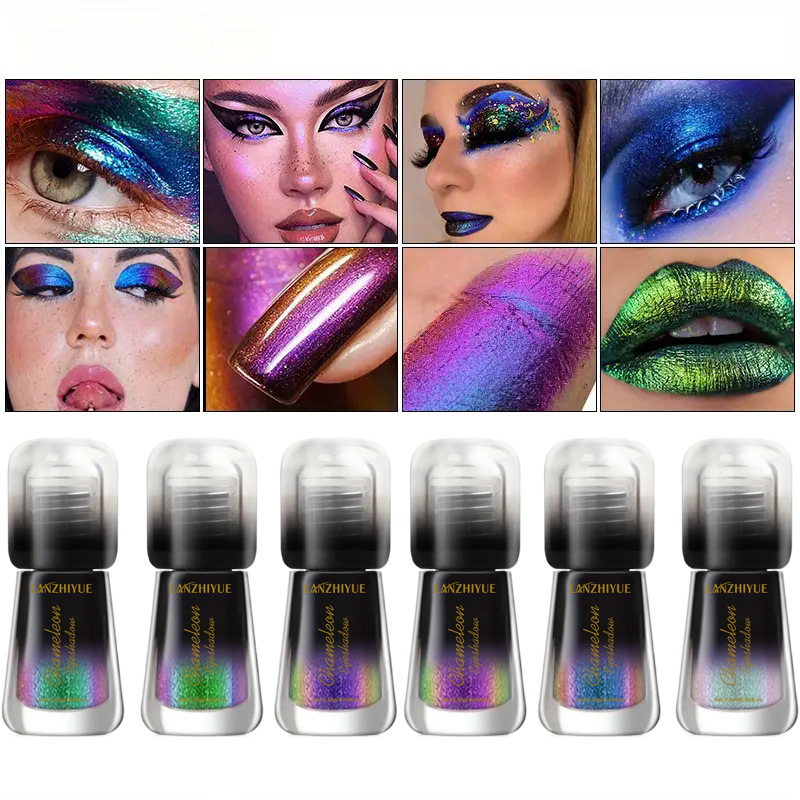 Exclusive 6-Color Chameleon Under-Eye Liquid Eyeshadow with Fine Glitter Pearlescent &amp; Polarized Finish 5ml