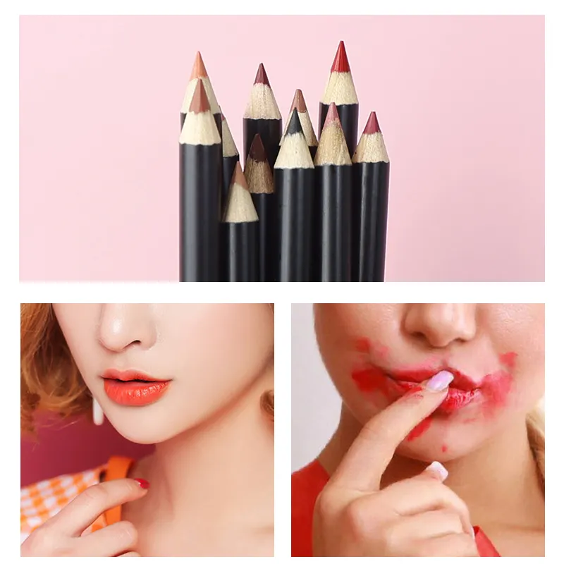 Custom Vegan Brown Black Lip Liner Pencil Private Label Makeup Wood Lip Liner Pencil
