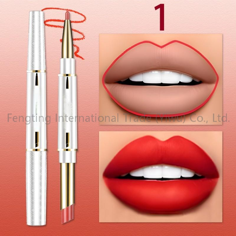 Custom 2 in 1 Lipstick Lip Liner Long Lasting Waterproof Matte for Women Korean Cosmetics Beauty Make up Fade Resistant Double-Head Lip Liner